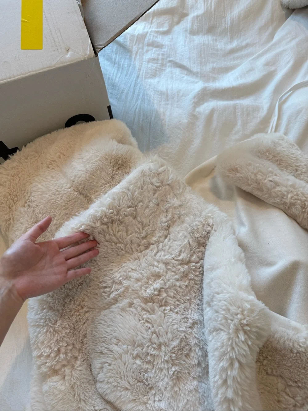 Crate&Barrel Faux Fur Throw in Travertine Beige
